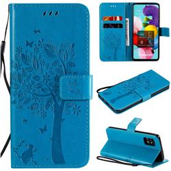 Embossing Butterfly Tree Leather Wallet Case for Samsung Galaxy A51 5G - Blue