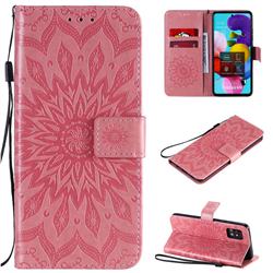 Embossing Sunflower Leather Wallet Case for Samsung Galaxy A51 5G - Pink