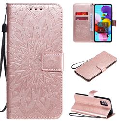 Embossing Sunflower Leather Wallet Case for Samsung Galaxy A51 5G - Rose Gold