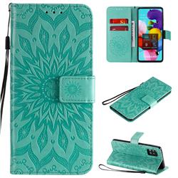 Embossing Sunflower Leather Wallet Case for Samsung Galaxy A51 5G - Green