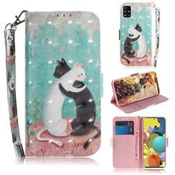 Black and White Cat 3D Painted Leather Wallet Phone Case for Samsung Galaxy A51 5G