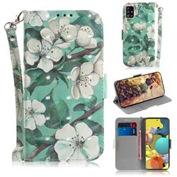 Watercolor Flower 3D Painted Leather Wallet Phone Case for Samsung Galaxy A51 5G
