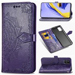 Embossing Imprint Mandala Flower Leather Wallet Case for Samsung Galaxy A51 5G - Purple