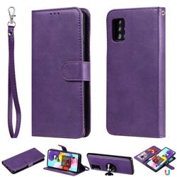 Retro Greek Detachable Magnetic PU Leather Wallet Phone Case for Samsung Galaxy A51 5G - Purple