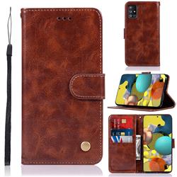 Luxury Retro Leather Wallet Case for Samsung Galaxy A51 5G - Brown