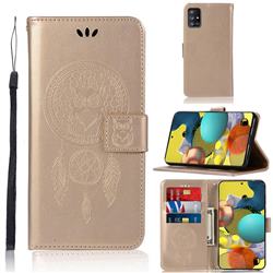 Intricate Embossing Owl Campanula Leather Wallet Case for Samsung Galaxy A51 5G - Champagne