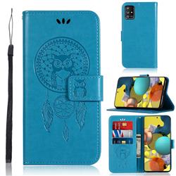 Intricate Embossing Owl Campanula Leather Wallet Case for Samsung Galaxy A51 5G - Blue