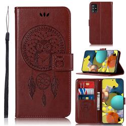 Intricate Embossing Owl Campanula Leather Wallet Case for Samsung Galaxy A51 5G - Brown