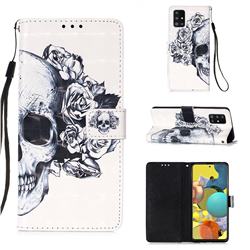 Skull Flower 3D Painted Leather Wallet Case for Samsung Galaxy A51 5G