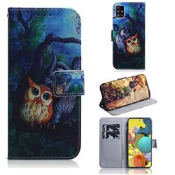 Oil Painting Owl PU Leather Wallet Case for Samsung Galaxy A51 5G