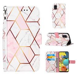 Pink White Stitching Color Marble Leather Wallet Case for Samsung Galaxy A51 5G