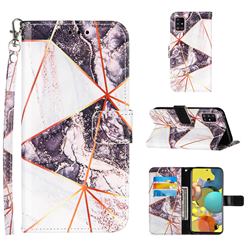 Black and White Stitching Color Marble Leather Wallet Case for Samsung Galaxy A51 5G