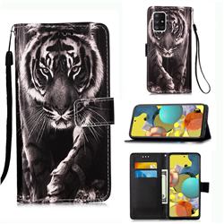 Black and White Tiger Matte Leather Wallet Phone Case for Samsung Galaxy A51 5G