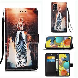 Cat and Tiger Matte Leather Wallet Phone Case for Samsung Galaxy A51 5G
