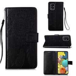 Embossing Dream Catcher Mandala Flower Leather Wallet Case for Samsung Galaxy A51 5G - Black