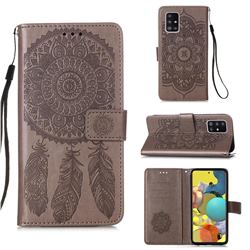 Embossing Dream Catcher Mandala Flower Leather Wallet Case for Samsung Galaxy A51 5G - Gray