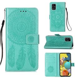 Embossing Dream Catcher Mandala Flower Leather Wallet Case for Samsung Galaxy A51 5G - Green