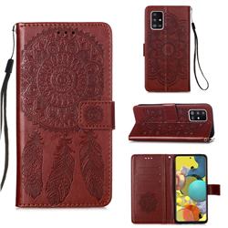 Embossing Dream Catcher Mandala Flower Leather Wallet Case for Samsung Galaxy A51 5G - Brown