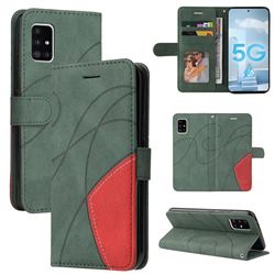 Luxury Two-color Stitching Leather Wallet Case Cover for Samsung Galaxy A51 5G - Green
