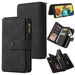 Luxury Multi-functional Zipper Wallet Leather Phone Case Cover for Samsung Galaxy A51 5G - Black