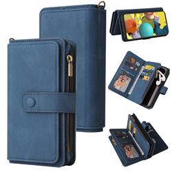 Luxury Multi-functional Zipper Wallet Leather Phone Case Cover for Samsung Galaxy A51 5G - Blue