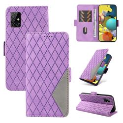 Grid Pattern Splicing Protective Wallet Case Cover for Samsung Galaxy A51 5G - Purple