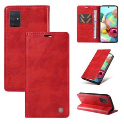 YIKATU Litchi Card Magnetic Automatic Suction Leather Flip Cover for Samsung Galaxy A51 5G - Bright Red