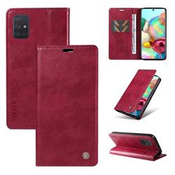 YIKATU Litchi Card Magnetic Automatic Suction Leather Flip Cover for Samsung Galaxy A51 5G - Wine Red