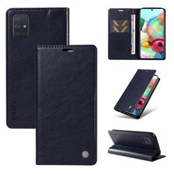 YIKATU Litchi Card Magnetic Automatic Suction Leather Flip Cover for Samsung Galaxy A51 5G - Navy Blue