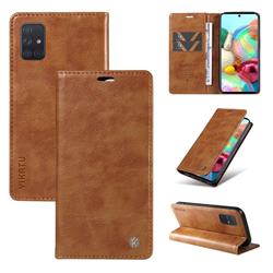 YIKATU Litchi Card Magnetic Automatic Suction Leather Flip Cover for Samsung Galaxy A51 5G - Brown
