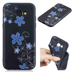 Little Blue Flowers 3D Embossed Relief Black TPU Cell Phone Back Cover for Samsung Galaxy A5 2017 A520