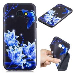 Blue Butterfly 3D Embossed Relief Black TPU Cell Phone Back Cover for Samsung Galaxy A5 2017 A520