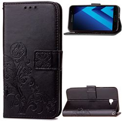 Embossing Imprint Four-Leaf Clover Leather Wallet Case for Samsung Galaxy A5 2017 A520 - Black