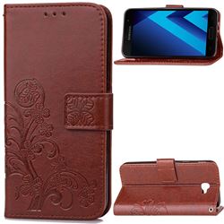 Embossing Imprint Four-Leaf Clover Leather Wallet Case for Samsung Galaxy A5 2017 A520 - Brown