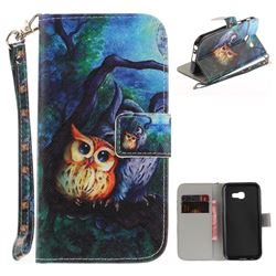 Oil Painting Owl Hand Strap Leather Wallet Case for Samsung Galaxy A5 2017 A520