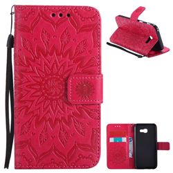 Embossing Sunflower Leather Wallet Case for Samsung Galaxy A5 2017 A520 - Red