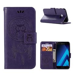 Intricate Embossing Owl Campanula Leather Wallet Case for Samsung Galaxy A5 2017 A520 - Purple