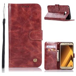 Luxury Retro Leather Wallet Case for Samsung Galaxy A5 2017 A520 - Wine Red