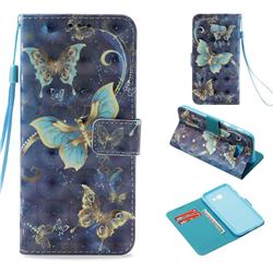 Three Butterflies 3D Painted Leather Wallet Case for Samsung Galaxy A5 2017 A520