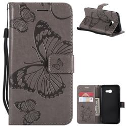 Embossing 3D Butterfly Leather Wallet Case for Samsung Galaxy A5 2017 A520 - Gray