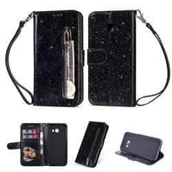 Glitter Shine Leather Zipper Wallet Phone Case for Samsung Galaxy A5 2017 A520 - Black