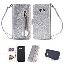 Glitter Shine Leather Zipper Wallet Phone Case for Samsung Galaxy A5 2017 A520 - Silver