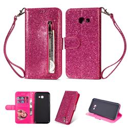 Glitter Shine Leather Zipper Wallet Phone Case for Samsung Galaxy A5 2017 A520 - Rose