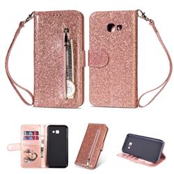 Glitter Shine Leather Zipper Wallet Phone Case for Samsung Galaxy A5 2017 A520 - Pink