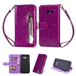 Glitter Shine Leather Zipper Wallet Phone Case for Samsung Galaxy A5 2017 A520 - Purple