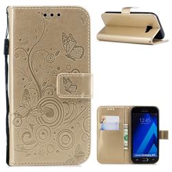 Intricate Embossing Butterfly Circle Leather Wallet Case for Samsung Galaxy A5 2017 A520 - Champagne