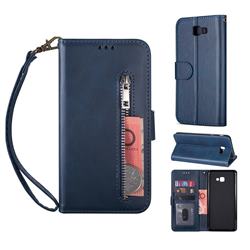 Retro Calfskin Zipper Leather Wallet Case Cover for Samsung Galaxy A5 2017 A520 - Blue