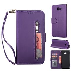 Retro Calfskin Zipper Leather Wallet Case Cover for Samsung Galaxy A5 2017 A520 - Purple