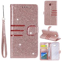 Retro Stitching Glitter Leather Wallet Phone Case for Samsung Galaxy A5 2017 A520 - Rose Gold