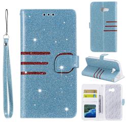 Retro Stitching Glitter Leather Wallet Phone Case for Samsung Galaxy A5 2017 A520 - Blue